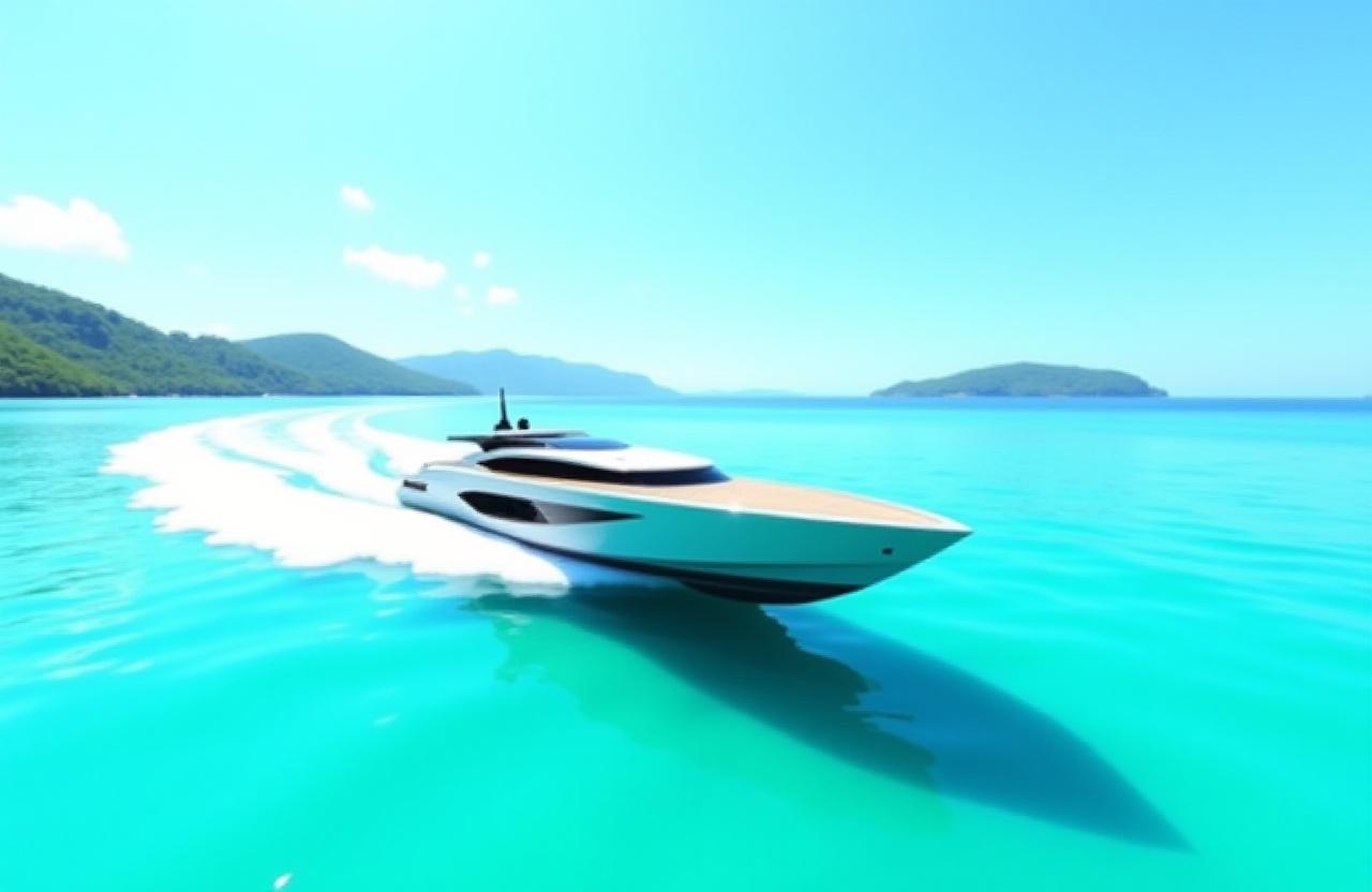 Moderne Hybrid-Yacht in unberührten Gewässern